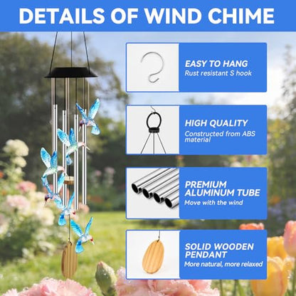 Solar Wind Chimes for Outside Color Changing Light, Blue Hummingbird - color: Blue Hummingbird