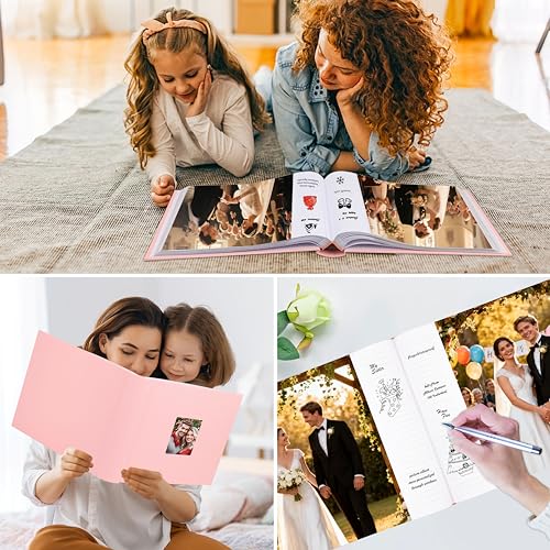 Aevdor 8x10 Photo Album, 100 Pockets, Linen Cover, Writing Space, Pink | Fits 8x10 Photos, Graphic Designs, Watercolors and Drawings, Doubles as an Art Portfolio - color: Linen Pink