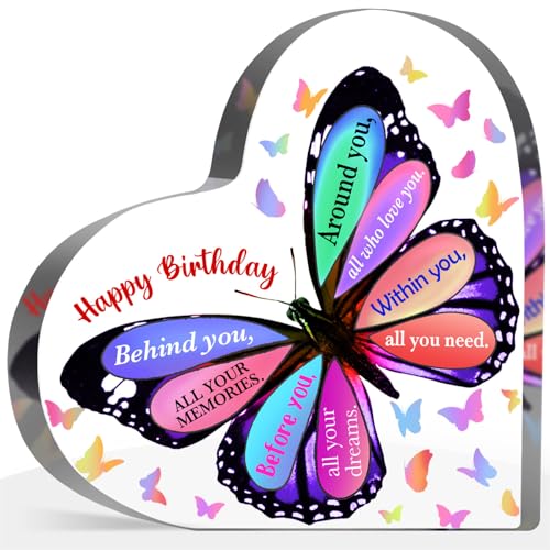 Butterfly Acrylic Birthday Gift, Keepsake for Women, Men, Friends, Sister, Bestie, Coworker - Table, Desk Sign for Home - style: Happy Birthday