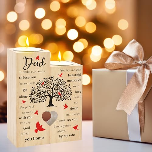 Sympathy Gifts for Loss of Dad Father - Memorial Condolences Bereavement Remembrance Funeral Grief Gifts for Loss of Dads Wooden Candle Holder Candlestick in Memory of dad Gift