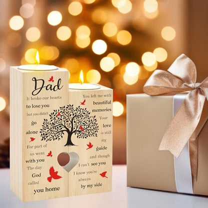Sympathy Gifts for Loss of Dad Father - Memorial Condolences Bereavement Remembrance Funeral Grief Gifts for Loss of Dads Wooden Candle Holder Candlestick in Memory of dad Gift