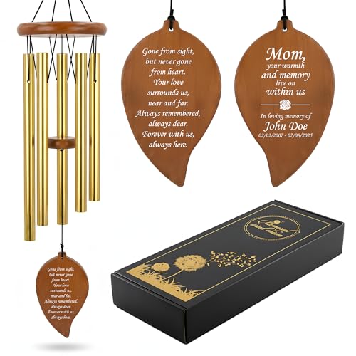 Personalized Sympathy Wind Chimes for Outside, 30" Memorial Wind Chimes for Loss of Loved one, Sympathy Gifts for Loss of Loved one, Funeral Memorial Gifts- Leaves with Text, Garden Outdoor Decor - color: Beloved Mother- Leaves