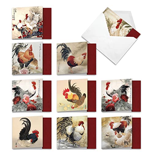 The Best Card Company - 10 Bird Note Cards Blank (4 x 5.12 Inch) - All Occasion Cards with Envelopes, Boxed Set - General Tso’s Chicken MQ4940OCB-B1x10 - style: General Tso’s Chicken