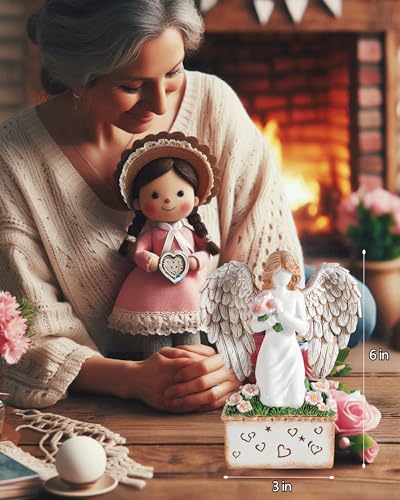 GoGnome Angelic Embrace - Resin Angel Figurine with Bouquet and Heart Accents Decorative Base - A Gift to Express Unwavering Love, Remembrance, Sympathy, Comfort Healing for Women Girls (Angel)