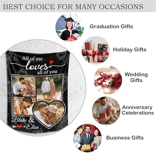 Custom Couple Blanket with 4 Pictures Personalized Photo Collage Throw Blanket with Name All of me Loves All of You Blanket Anniversary Valentine's Day Gift for Husband Wife Boyfriend Girlfriend - color: Style 33