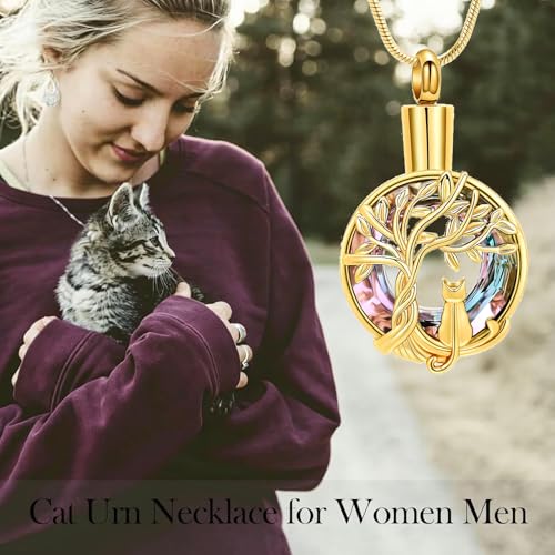 zeqingjw Cat Cremation Jewelry Urn Necklace for Ashes for Pet,Funeral Ashes Keepsake Urn Necklace Pendant Memorial Jewellery - color: Gold-Purple