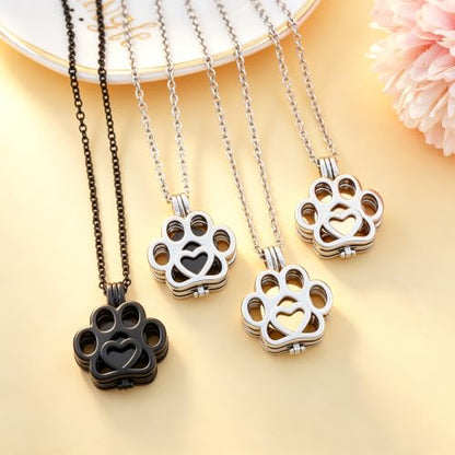 Pet Paw Urn Locket for Ashes Stainless Steel Cremation Jewelry for Dog/Cat Memorial Urn Necklace with Mini Casket Funeral Jewelry - color: Silver-Gold