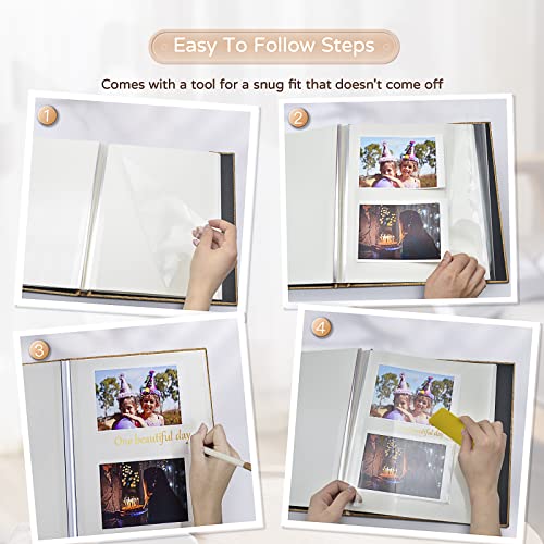 Popotop Large Photo Album Self Adhesive 4x6 5x7 8x10 Scrapbook Album DIY Picture Book,Gifts for Mom,Family Baby and Wedding,with Metal Pen and Plastic Board - color: Dark khaki, size: 11.5"x10.6"40pages