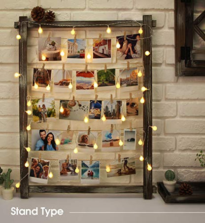 J JACKCUBE DESIGN Photo Wall Display Picture Collage Frame Board for Multi Photo Display Wall Decor with 35 Clips Rustic Wood - MK562B