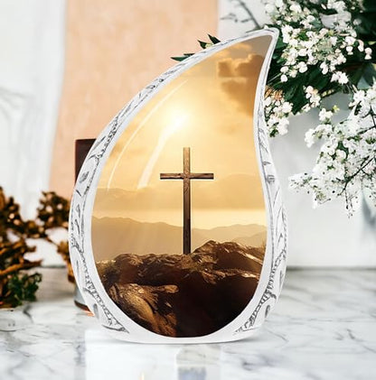 Christ Sunset Large Urns for Human Ashes Adult Women - Funeral Urn for Human Ashes Adult Man - Burial Gift for Cremains - 10inch & 200 Cubic Inches Capacity Include Velvet Bag - color: Christ With Sunset View 4