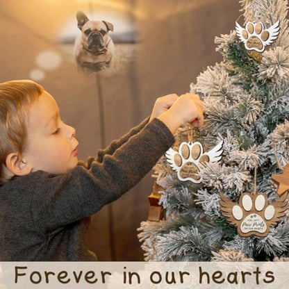 Angel Wings Paw Print Christmas Ornament – Pet Memorial Ornament for Dogs, Sympathy Gift for Bereaved Pet Owners, Remembrance Keepsake for Dog Lovers, Wooden Xmas Ornament - style: Paw Wings Brown