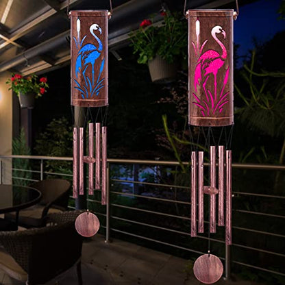 FSVGYY Solar Flamingo Wind Chime 30 Inch Metal Outdoor Hanging Light - color: Wind Chimes Flamingo