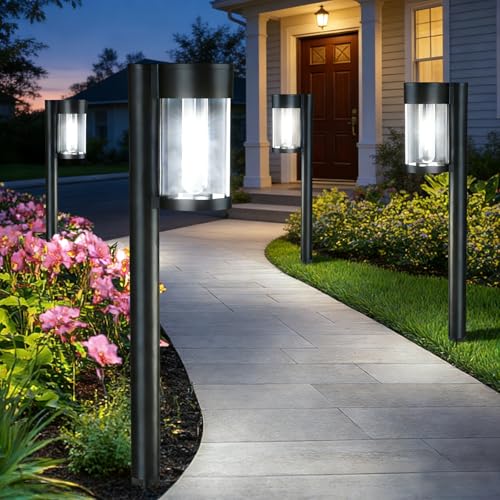 Mancra Solar Pathway Lights Outdoor, 10 Pack Metal & Glass Solar Lights Outdoor Waterproof Landscape Path Lights, Cool White - color: Cool White