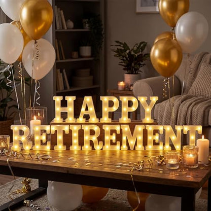 15 Pcs Happy Retirement Party Decorations Retired Marquee LED Light Letters Battery Powered Happy Retirement Light Sign for Wall Shelf Table Celebrating Retired Gifts Backdrop Party Supplies - style: Happy Retirement