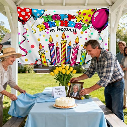 Happy Birthday in Heaven Backdrop Funeral Remembrance Party Decorations Condolence Memorial Background Banner for Church Cemetery