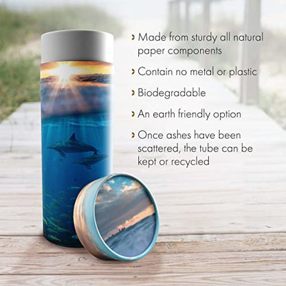 Commemorative Cremation Urns Dolphin Divinity Scattering Urn - Biodegradable, Paper, Blue, Dolphin Pattern - Cremation Urns - Adult Ashes - 100 cubic inches - color: Divine Dolphins, size: Medium 10"x4"
