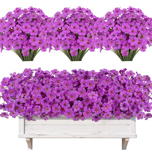 AmyHomie 20 PCS Artificial Flowers for Outdoors, UV Resistant Fake Plants | Garden, Patio, Porch, Window Box, Hanging Flowers Planters; No Fade, Long Lasting, Maintenance Free Indoor Fall Decor - color: Purple, size: 20