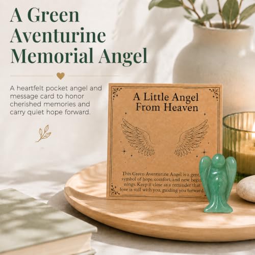 Memorial Gift for Loss of Loved One, Green Aventurine Guardian Angel Pocket Hug Keepsake, Sympathy Angel from Heaven with Message Card, Comfort and Hope Gift (Green) - color: Green