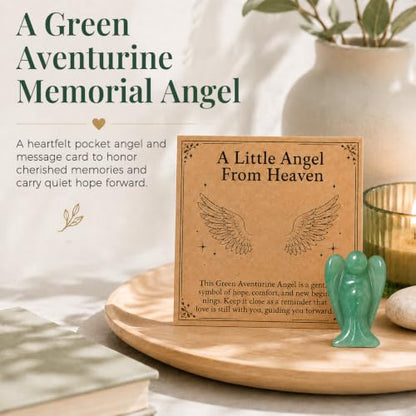 Memorial Gift for Loss of Loved One, Green Aventurine Guardian Angel Pocket Hug Keepsake, Sympathy Angel from Heaven with Message Card, Comfort and Hope Gift (Green) - color: Green