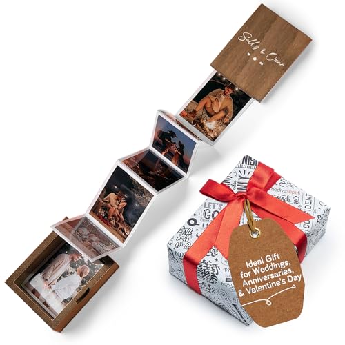 Personalized Wooden Photo Keepsake with Accordion Picture Pull-Out – Custom Memory Box, Wedding & Anniversary Present, Holds 14 Mini Photo Prints 3"x2" (Romantic-Vertical) - color: Romantic-Vertical