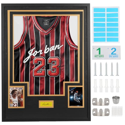 Nice C Custom Jersey Frame with Photo Slots & Personalized Mat | DIY Jersey Display Case, Wall Mount, Signature Display, Hardware Kit, Shadow Box, Sports Memorabilia, Custom Colors
