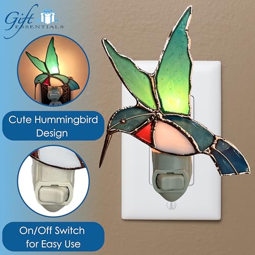 Gift Essentials Hummingbird Plug-in Night Light - Stained Glass Nightlight | Hummingbird Stained Glass Plug-in Nightlight with On/Off Rocker Switch. Includes One 4-Watt Replaceable Warm-Glow Bulb. - color: Hummingbird