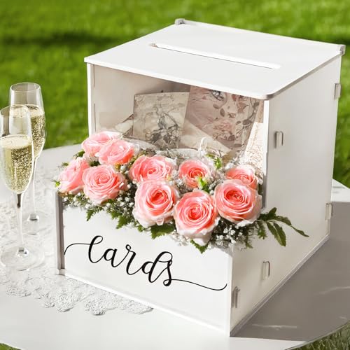 White Card Box with Slot, Wedding Card Boxes for Reception with Flower Trough, Elegant Suggestion Box for Gift Cards Envelope, Perfect for Birthday Bridal Shower Graduation Party Table Decor - style: Special