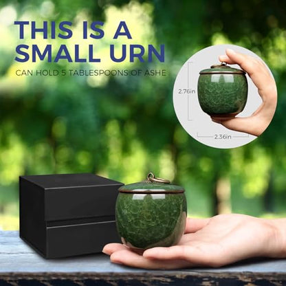 Small Urns for Human Ashes Keepsake, Ceramic Ice Crack Memorial Keepsake Cremation Urns Token Urns Mini Sharing Funeral Urns with Black Premium Box,Green - color: Green