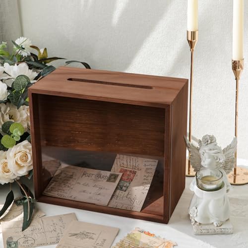 OurWarm Wooden Wedding Card Box for Reception, Money Gift Card Box for Wedding, Card Storage Box Wedding Decorations for Reception Party Birthday Gifts - color: Brown