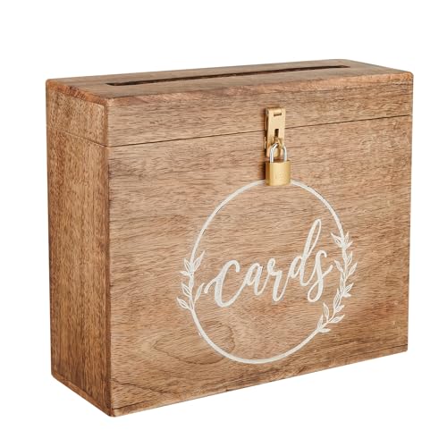 Wooden Wedding Card Box with Lock and Card Slot for Reception, Party W1 | Sturdy solid mango wood build, 12x10x4.5 inches, perfect for reception tables, parties, graduations, honeymoon funds - color: Burnt
