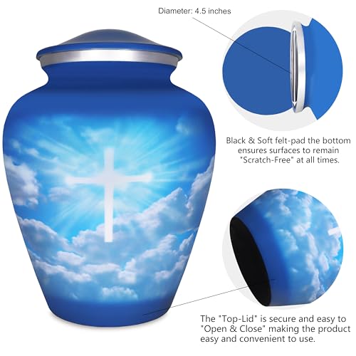 M MEILINXU Blue Sky Christian Cross Urns for Human Ashes Adult Man, Large - color: Blue