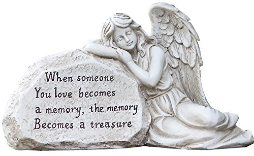Napco Imports Outdoor Garden Patio Memorial Statue Figurine 6.75 x 12.5 Inch Resin Sleeping Angel on Plaque