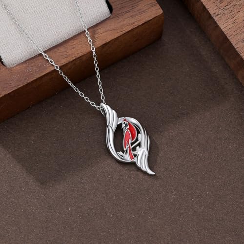 Dove/Hummingbird/Red Cardinal/Dragonfly/Butterfly Necklace 925 Sterling Silver Turquoise/Opal/MoonStone/Crystal/Malachite Bird Necklace Dove Pendant Jewelry for Women Men - color: Red Cardinal