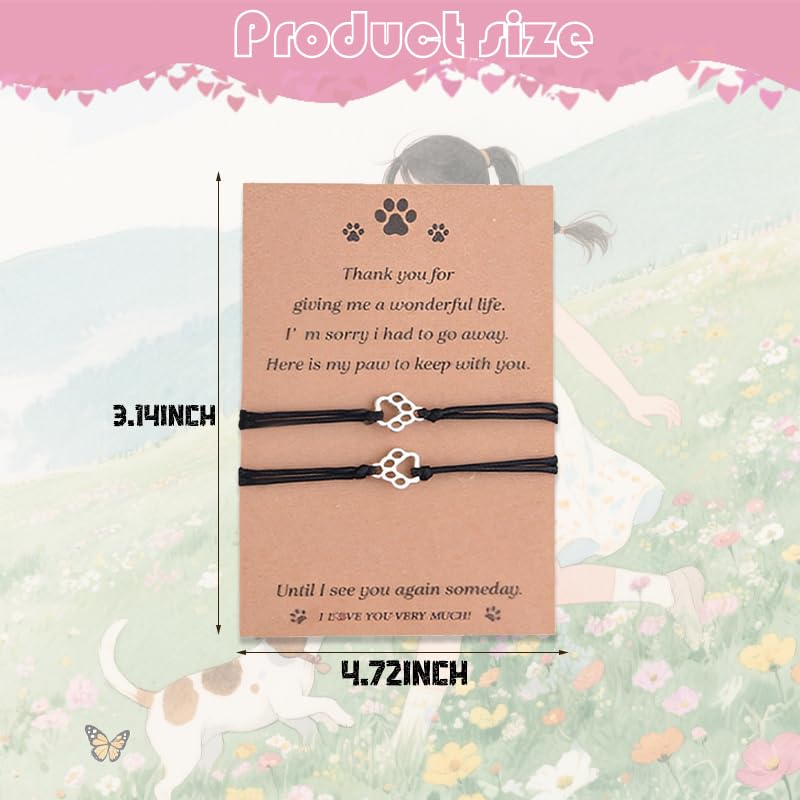 Pet Memorial Bracelet Adjustable Friendship Bracelets for Women Men Pet Sympathy Bracelet for Loss of Cat Dog Sympathy Gift Dog Cat Lovers Remembrance Gifts Matching Bracelets for 2 with Card