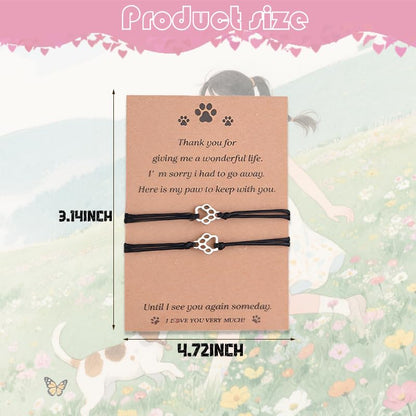 Pet Memorial Bracelet Adjustable Friendship Bracelets for Women Men Pet Sympathy Bracelet for Loss of Cat Dog Sympathy Gift Dog Cat Lovers Remembrance Gifts Matching Bracelets for 2 with Card