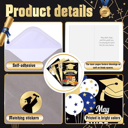 Eaasty 50 Sets Christian Graduation Greeting Cards with Envelopes Stickers - style: Christian Graduation