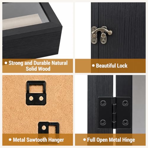 Muzilife 12.5x5 Rustic Shadow Box Pine Wood Picture Frame, 3.94 Deep, Black - color: Black, size: 12.5"x5"