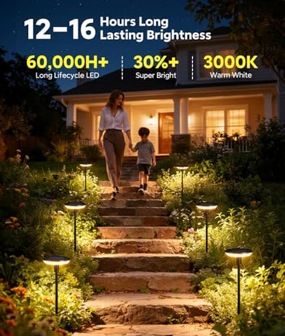 LETMY Solar Lights Outdoor Waterproof 12 Pack, Bright Solar Pathway Lights | 8 Bright LED, 3000K Warm White, 12-16H Runtime, IP65 Waterproof, Auto On/Off, Landscape Lighting for Yard, Path & Garden Lawn - size: 12 PACK