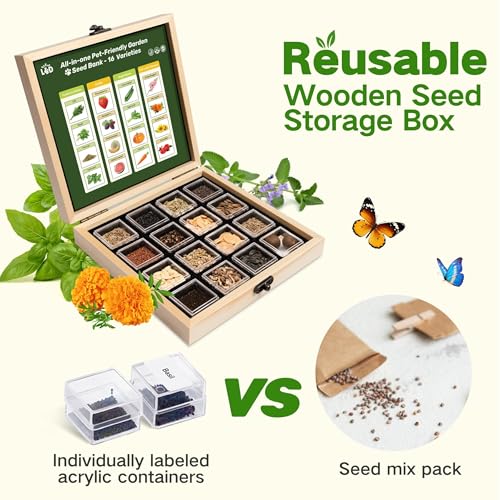 Lush&Dew Pet-Friendly Heirloom Seed Bank, Gardening Gifts for Women Men | 16 Varieties 15,000+ Non-GMO Seeds for Planting Herbs Flowers Vegetables in Raised Garden Bed Windowsill, Annuals Perennials - style: Pet-Friendly