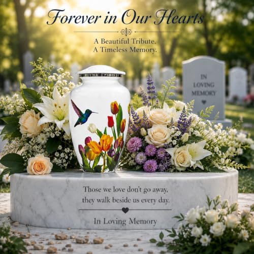 BOLD & DIVINE White Hummingbird Cremation Urn | Handcrafted Hummingbird urn for Human Ashes Adult Female, Large Burial urns for Ashes up to 200 LBS. (White Hummingbird Adult Urn) - size: Large