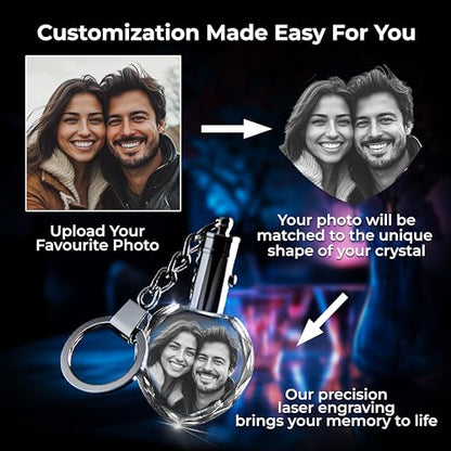 3D innovation Personalized Crystal Keychain Photo with LED Light Custom Laser Etched Key Chain, Valentines Gifts Keepsake - style: Round
