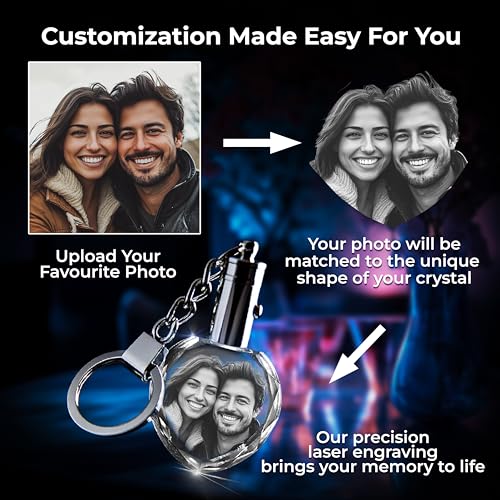 3D innovation Personalized Crystal Keychain Photo with LED Light Custom Laser Etched Key Chain, Valentines Gifts Keepsake - style: Square