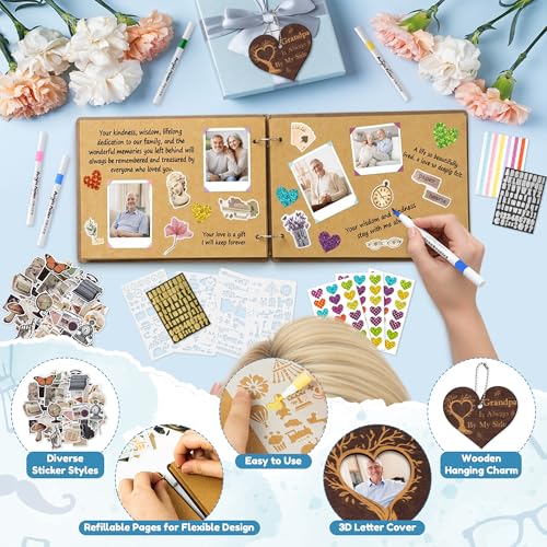 CY2SIDE Grandpa Memorial Gifts Photo Album – 110PCS In Loving Memory of Grandpa Wooden Scrapbook Kit Sympathy Gift for Loss of Grandfather, Bereavement Grief Album for Father’s Day & Grieving Family - style: Memorial Grandpa