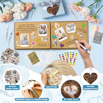 CY2SIDE Grandpa Memorial Gifts Photo Album – 110PCS In Loving Memory of Grandpa Wooden Scrapbook Kit Sympathy Gift for Loss of Grandfather, Bereavement Grief Album for Father’s Day & Grieving Family - style: Memorial Grandpa