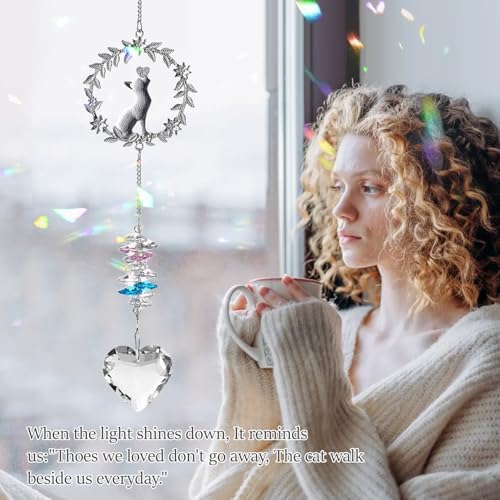 Hegelda Cat Memorial Gifts for Loss of Cat Crystal Suncatcher Ornaments | Pet Sympathy Gifts Stained Glass Decor, Remembrance Keepsake, In Loving Memory Passing Gift - style: Cat-Heart