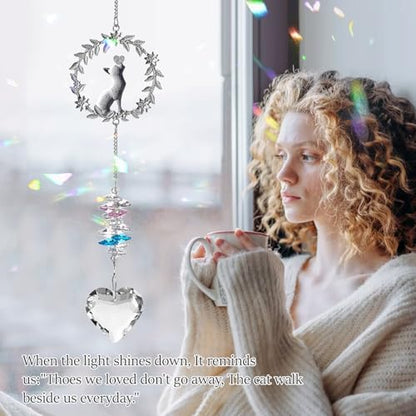 Hegelda Cat Memorial Gifts for Loss of Cat Crystal Suncatcher Ornaments | Pet Sympathy Gifts Stained Glass Decor, Remembrance Keepsake, In Loving Memory Passing Gift - style: Cat-Heart