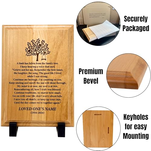 Personalized “A Limb Has Fallen” Sympathy Gift Memorial Plaque – Remembrance Gift for Loss of Loved One – Customizable Bereavement Gift – In Loving Memory Keepsake (Alder, 5x7 inch) - size: 5x7 inch