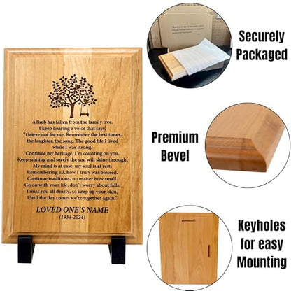 Personalized “A Limb Has Fallen” Sympathy Gift Memorial Plaque – Remembrance Gift for Loss of Loved One – Customizable Bereavement Gift – In Loving Memory Keepsake (Alder, 5x7 inch) - size: 5x7 inch