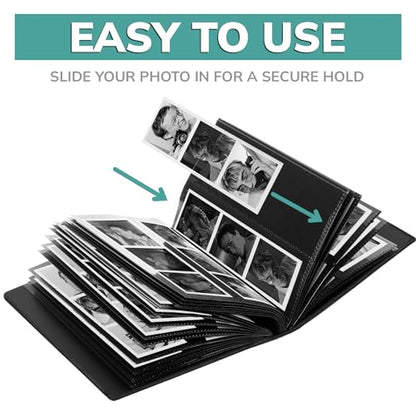 pbf Photo Booth Album | 2x6 Photo Album w/Picture Sleeves | 2x6 Strips Memory Book | Photo Strip Album | Wedding Photo Album for Photo Booth Pictures | 100 Pages, Holds 200 Photos (Black, 1-Pack) - color: Black