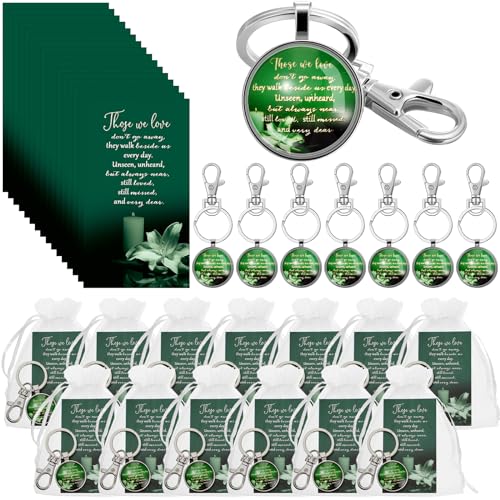 Funeral Favors for Guest Memorial Gifts Including Remember Keychain Prayer Cards Organza Bags for Memorial Celebration of Life(Dark Green,24 Sets) - color: Dark Green